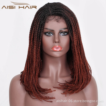 Aisi Hair Synthetic Braid Box Ombre Red Glueless Lace Front Wigs For Black Women Long Straight Heat Resistant Lace Front Wig